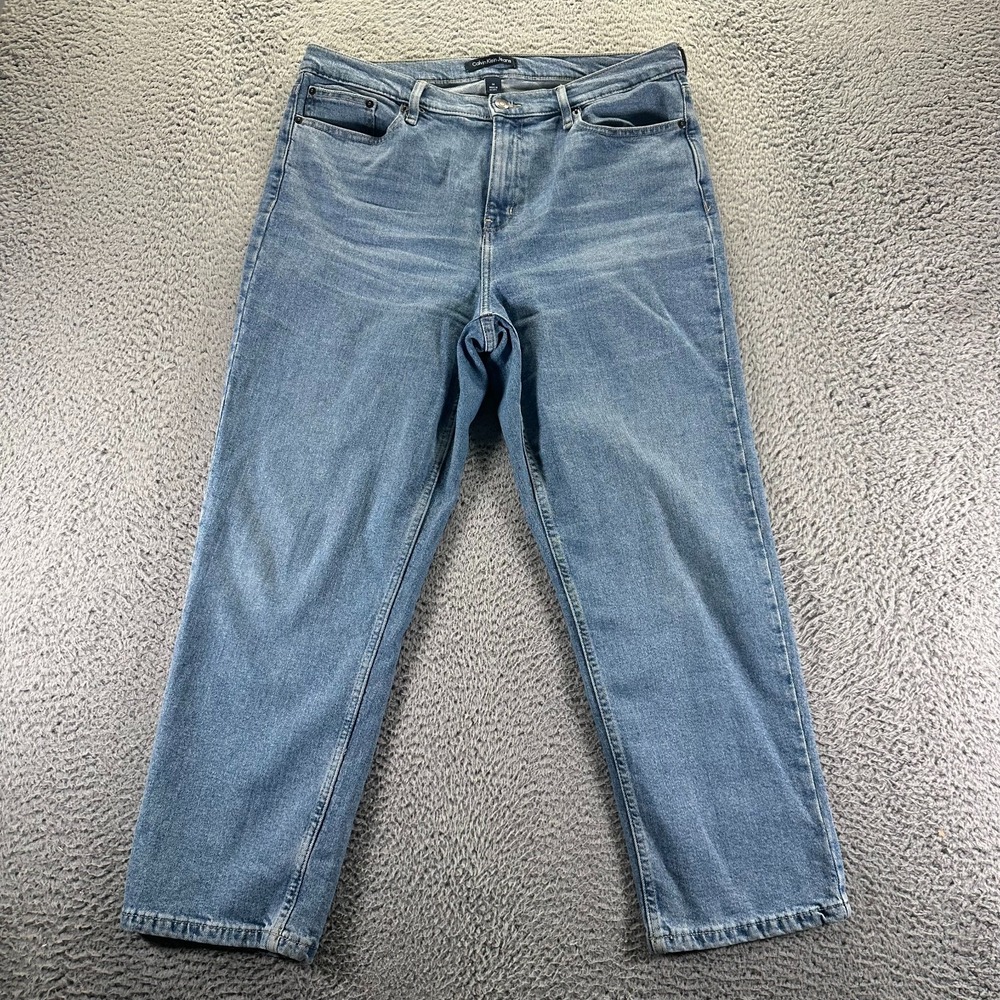 Calvin Klein Jeans Womens‎ 14 Blue Cotton Denim Straight Utility Workwear Faded